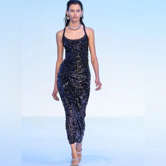Auteur Black T-Bar Sequin Tank Dress Evening Glam with a Contemporary Twist - Picture 13 of 15
